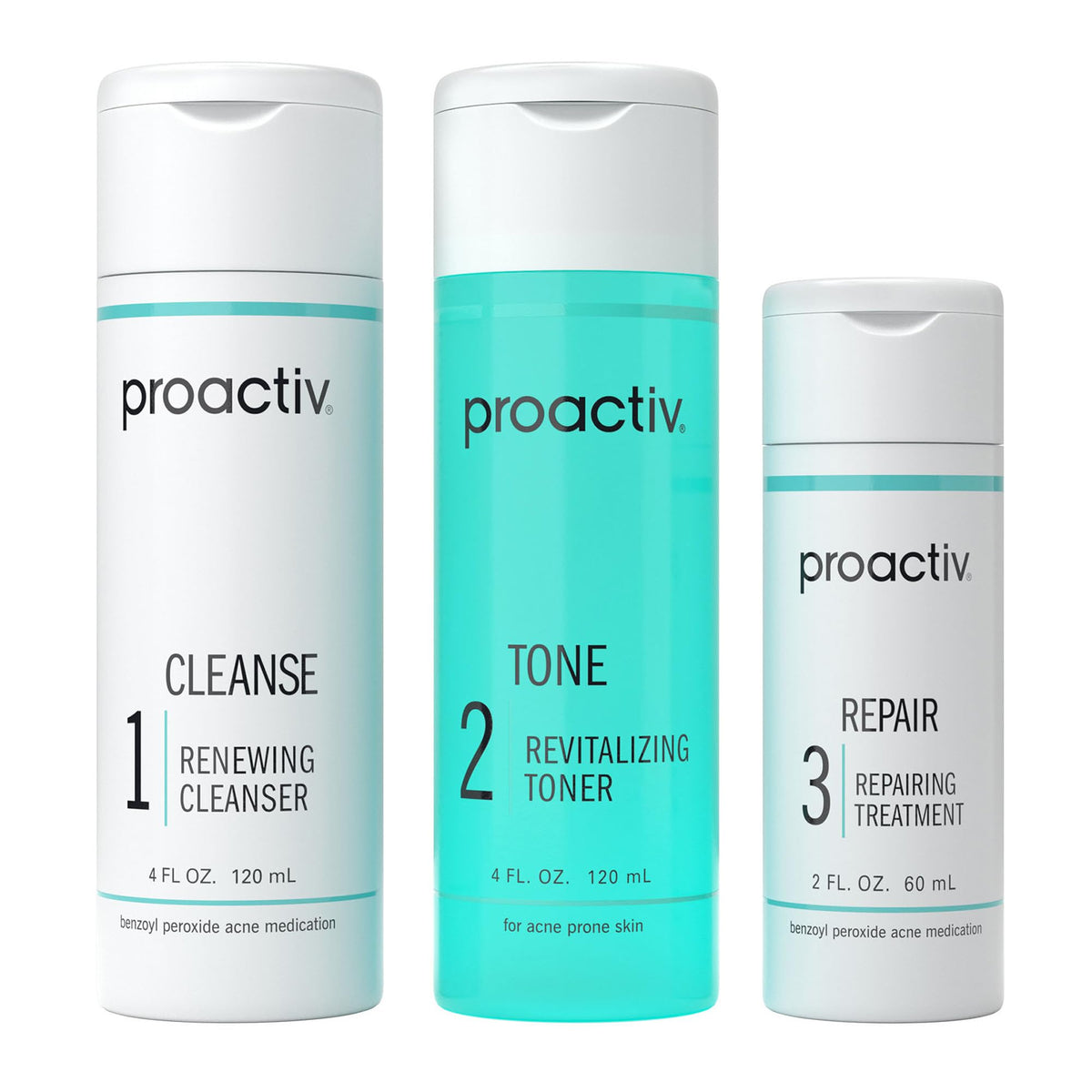 Proactiv 3 Step Acne Treatment - Benzoyl Peroxide Face Wash Repairing Acne Spot Treatment for Face And Body Exfoliating Toner - 60 Day Complete Acne Skin Care Kit